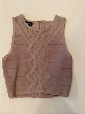 bebe Mauve Cropped Bandage Top with Lattice Front